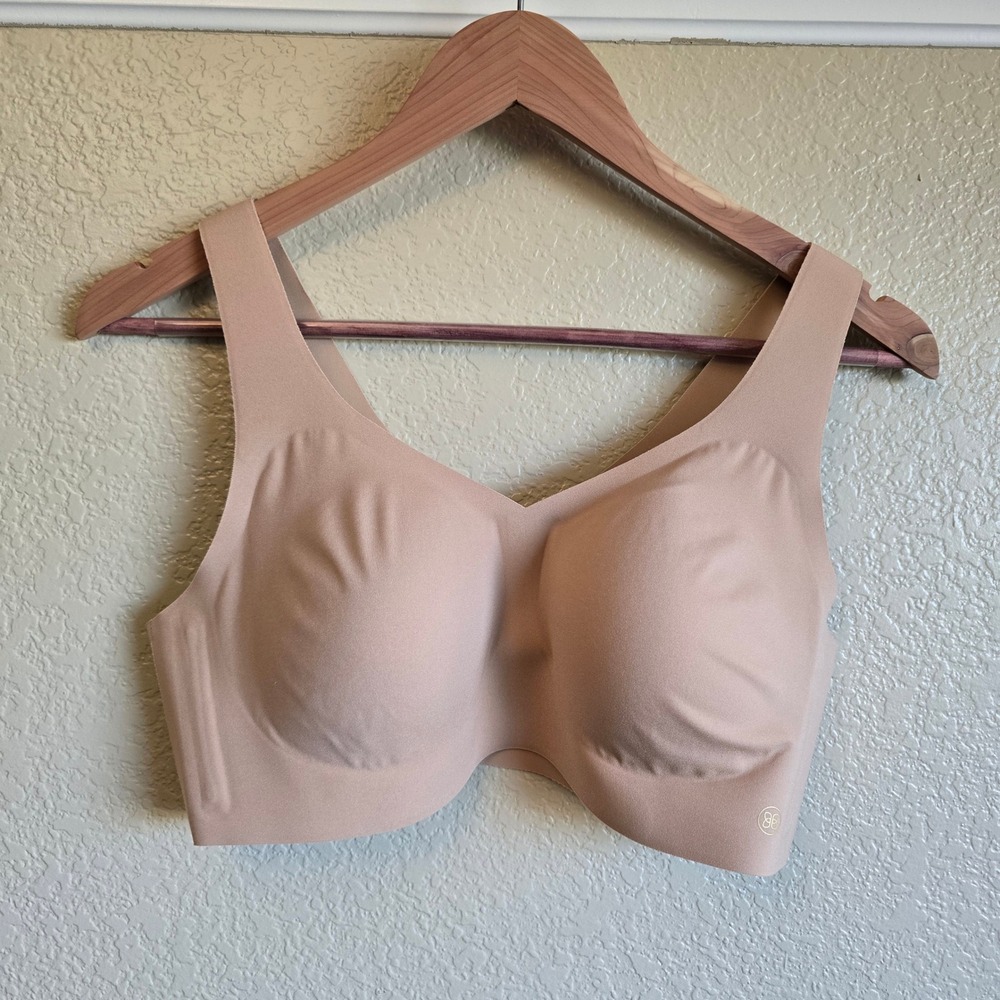 Honeylove Bra Womens Tan Seamless Wireless Bralette V-Neck pads Size L